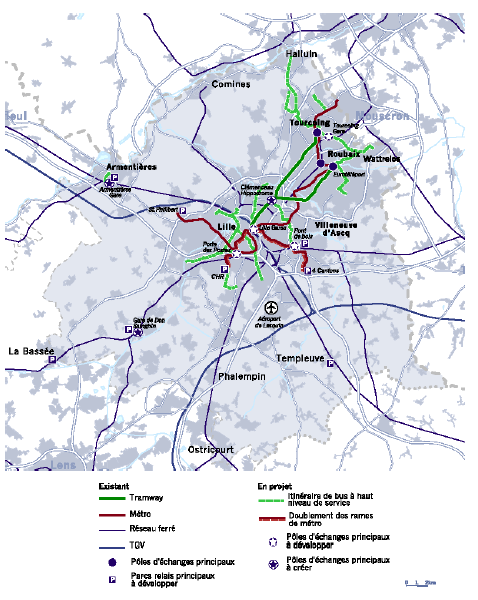 Figure 61 – Les projets de TCSP du PDU de la métropole lilloise à l’horizon 2006