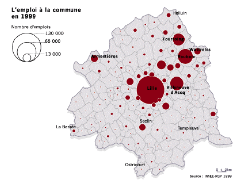 Figure 76 - L’emploi dans l’arrondissement de Lille dans les années 90