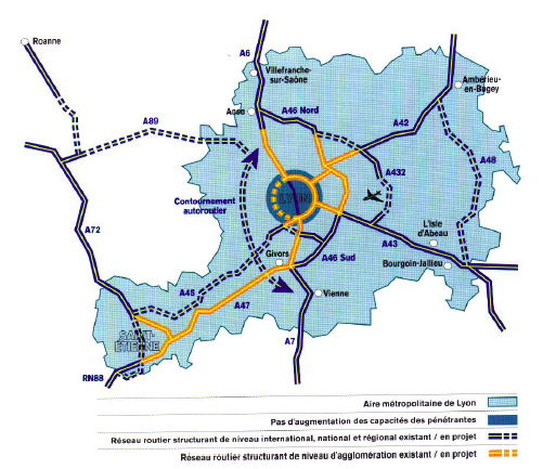 Figure 39 - Les grands projets routiers de l’aire métropolitaine lyonnaise
