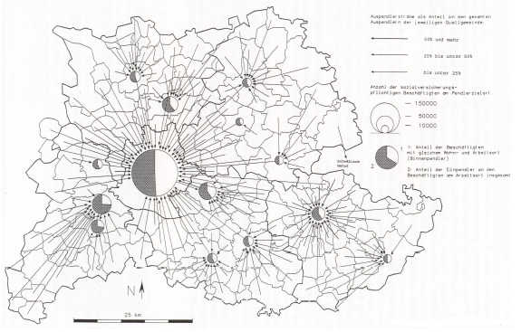 Figure 27 - Les principaux flux pendulaires dans la région de Stuttgart en 1993