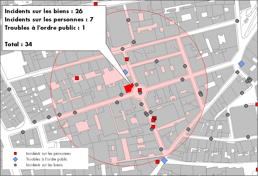 Figure IV.34. Exemple du traitement spatial des données de sécurité recensées par la Police Municipale
