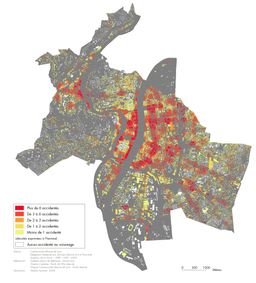Carte IV-8 : densité des accidentés au voisnage des bâtiments : usagers de véhicules