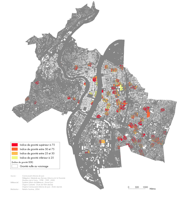 Carte IV-11 : indice de gravité des accidents au voisinage des bâtiments : piétons