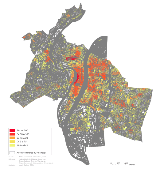 Carte IV-17 : répartition des commerces et des services de proximité au voisinage des bâtiments