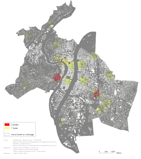 Carte IV-30 : la densité des établissements scolaires au voisinage des bâtiments