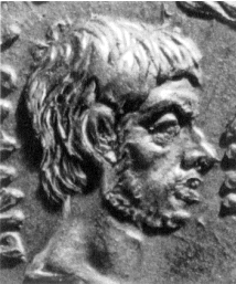 Fig.5 : Portrait de M. Iunius Brutus. Monnaie frappée de 44 à 42 av. J.-C., Berlin, Münzkabinett, or ; cf. R. Bianchi Bandinelli R., 