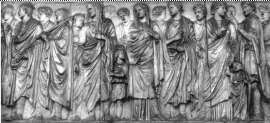 Fig.11 : Les membres de la famille impériale sont représentés dans la procession, autour de la figure d’Agrippa, sur une façade extérieure de l’