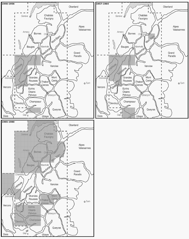 Carte 27 : Publication des feuilles de la carte de France au 1 : 25 000 couvrant les Alpes du nord, jusqu’en 1980.
