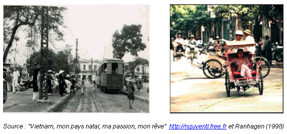 Illustration 9 : Le tramway d'Hanoï pendant les années 1970 et le cyclopousse