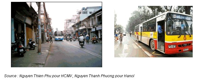 Illustration 24 : Voie prioritaire au bus à HCMV et à Hanoï, un précurseur pour une ligne de TCSP ? 