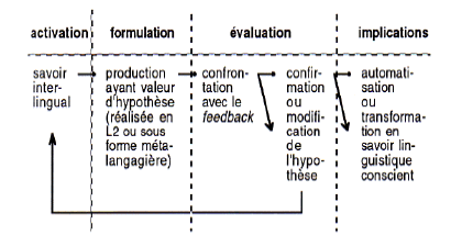 Figure 4 : vérification d'une hypothèse langagière à partir du feedback (Vogel, 1995 : 115)