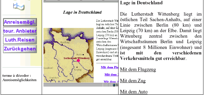 Figure 29 : extraits du menu de la ville de Wittenberg et du lien "Anreisemögl."