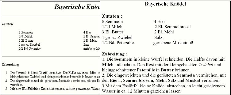 Figure 37 : établissement d'une liste de mots à partir d'une recette "Bayerische Knödel"