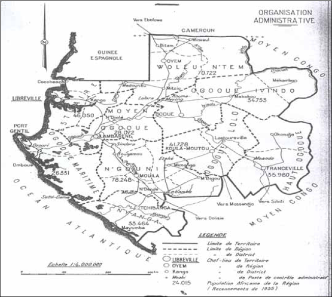 Carte 8: L'organisation administrative du Gabon en 1955