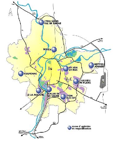 Carte n°6 : Les zones d’activités en requalification du Grand Lyon