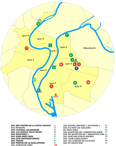 Carte n°5 : Les ZAC dans la Ville de Lyon