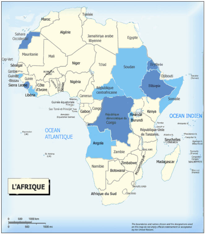 Carte n° 1 : Congo-Kinshasa (RDC) au centre de l’Afrique
