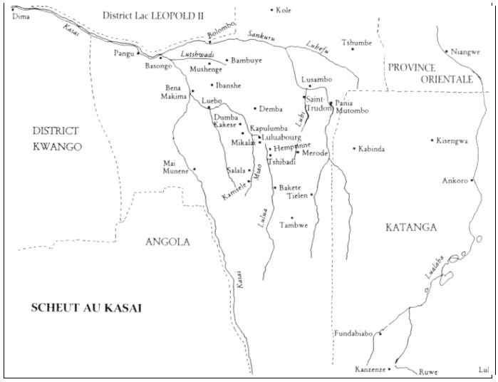 Carte 10 : Scheut au Kassaï 1910 (source : Marchal Etat libre du Congo ... p. 174)